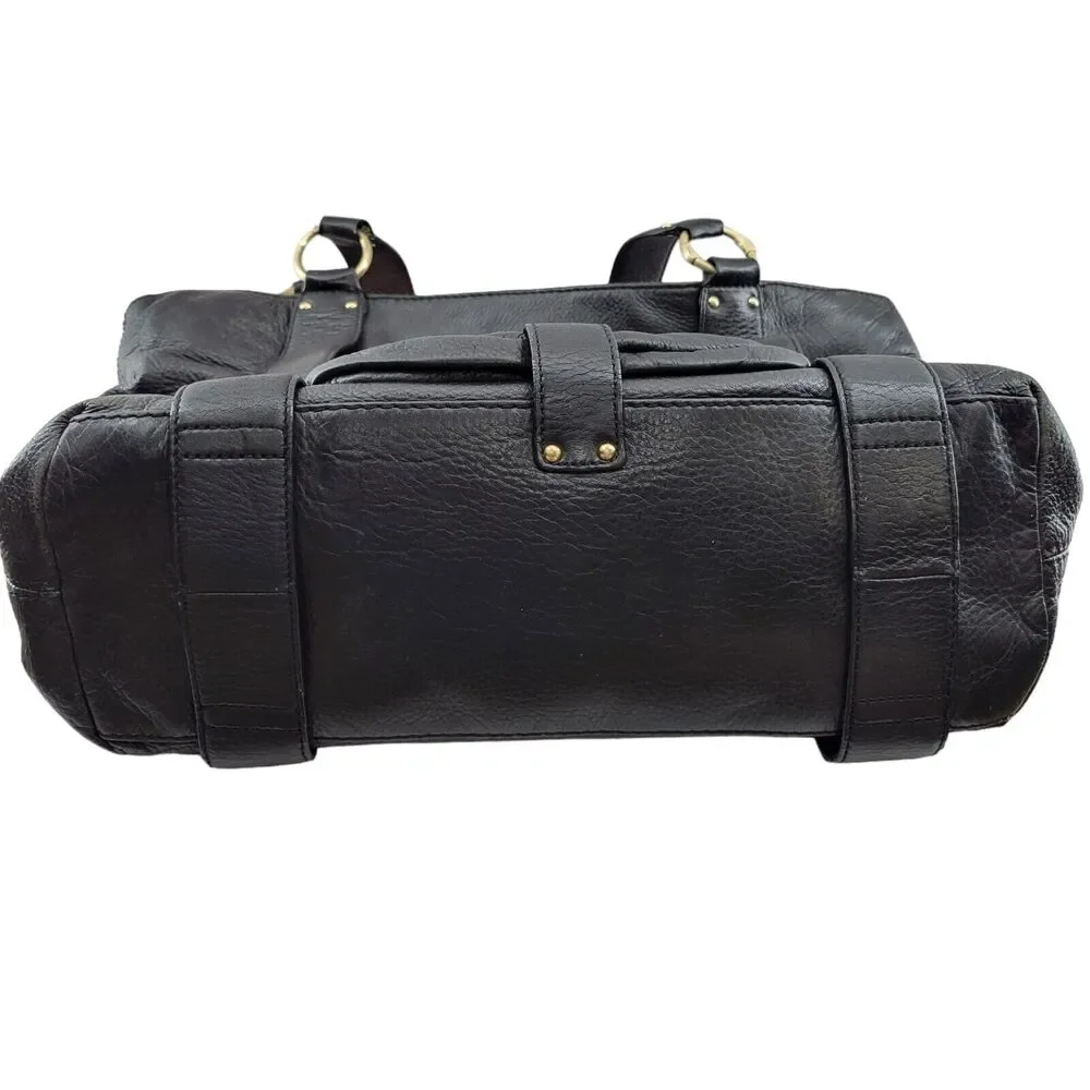 Michael Kors Black Leather Tote Bag Shoulder Bag Gold Tone‎ Hardware 17x12x5.5 - Picture 6 of 14